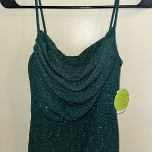 Long green sparkly dress with slit size M